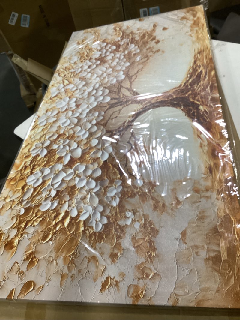 Condition photo showing Good Condition for serimino white gold tree of life wall art, blooming flower tree extra large artwork, abstract landscape canvas art prints, modern oversized pictures wall decor living room office ready to hang 29"x57" 57"l x 29"w wealth tree