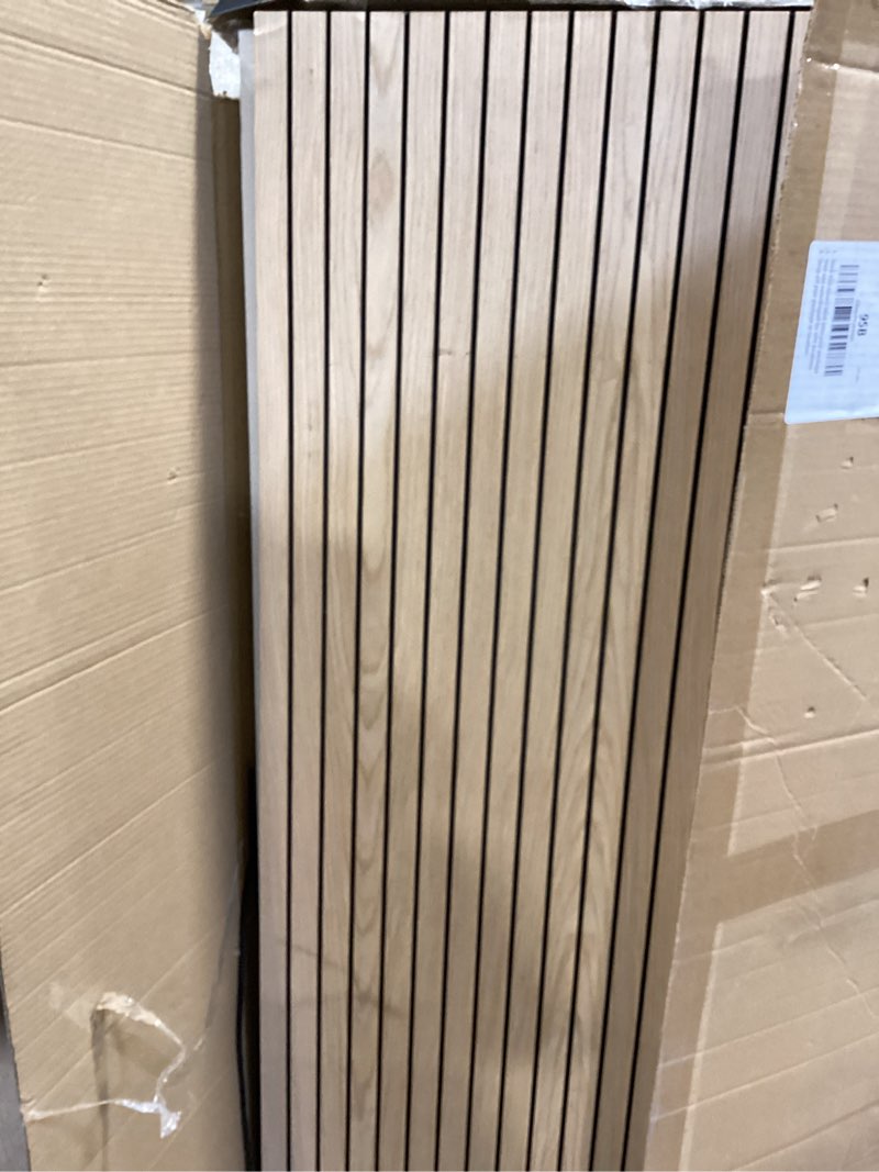 Condition photo showing Good Condition for 4-piece wood slat wall panel for interior wall decor noise cancelling 47.2" x 23.6" peel and stick acoustic decorative 3d sound absorbing wall paneling, natural oak naturak oak 4pcs - 47.2" x 23.6"