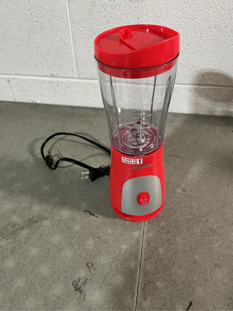 Condition photo showing Good Condition for mueller smoothie blender for smoothies - personal blender for shakes, frozen drinks, baby food & more, 15oz travel cup and lid, durable stainless steel blades for powerful blending performance, red