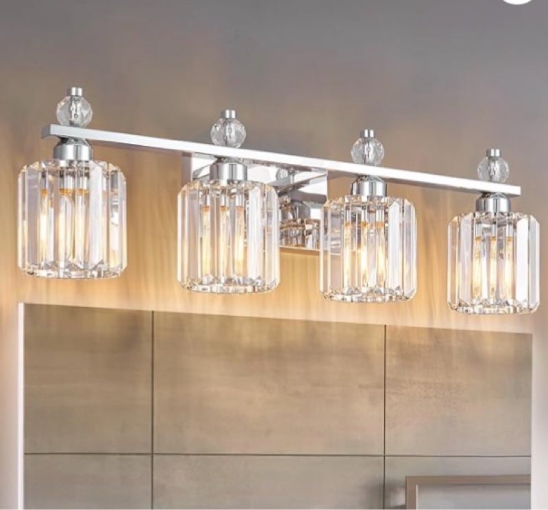 FDPBY Modern 4 Light Crystal Vanity Light, Chrome Vertical Bathroom Light Fixture Over Mirror for Dr