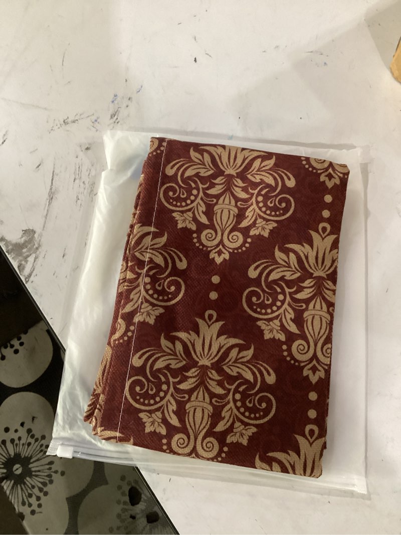 Condition photo showing Good Condition for red damask table runner, vintage classic luxury dark red golden floral damask print table runner for home kitchen dining room wedding party decor, 13x90inch w13"x l90" damask-4