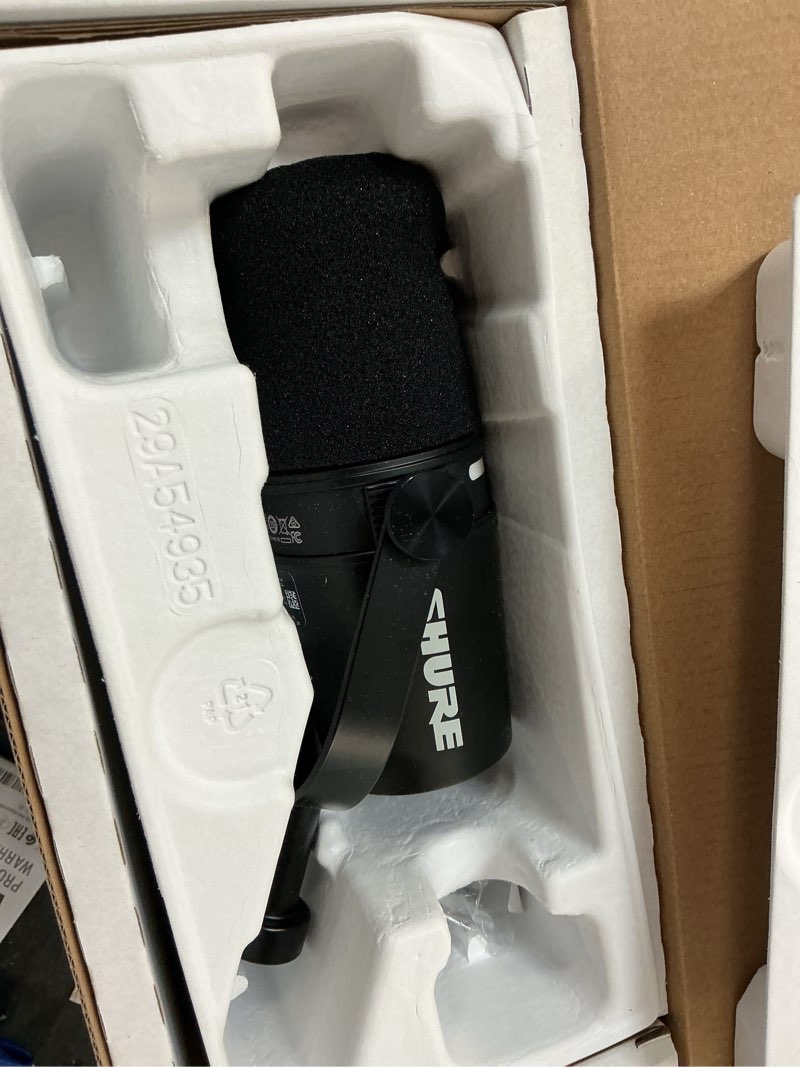 Condition photo showing Good Condition for shure mv7+ podcast dynamic microphone with stand. obs certified, enhanced audio, led touch panel, usb-c & xlr outputs, auto level mode, digital pop filter, podcasting, streaming, recording - black