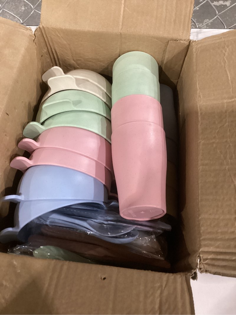 Weewooday 48 Pcs Wheat Straw Tableware Set for 8 Wheat Dinnerware Cutlery Include 8 Divided Dinner P