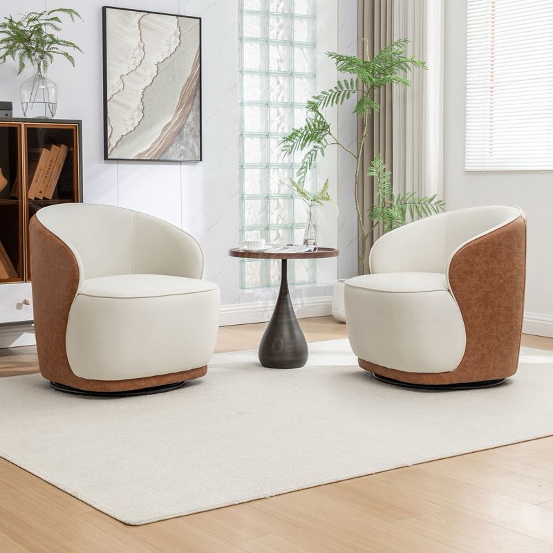 SEYNAR Modern Velvet and PU Leather 360 Degree Swivel Accent Chair