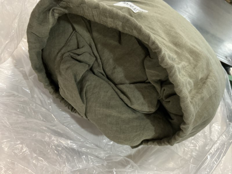 Condition photo showing As Is for european linen duvet cover set, king/cal king, dusty olive