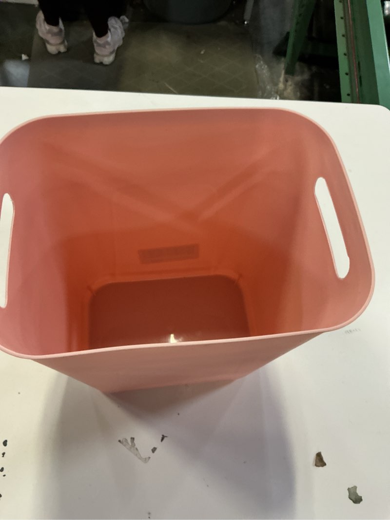 Condition photo showing As Is for UUJOLY Plastic Small Trash Can Wastebasket, Garbage Container Basket for Bathrooms, Laundry Room, Kitchens, Offices, Kids Rooms, Dorms, 3.5 Gallon, Pink Pink 3.5 Gallon