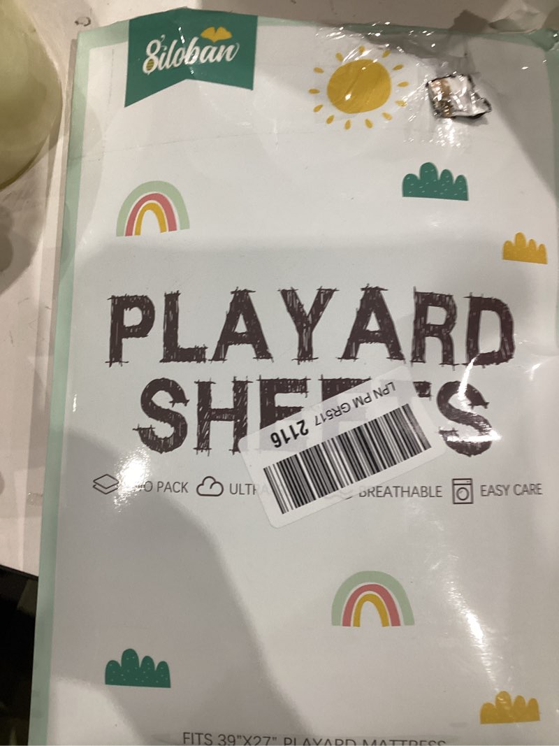 Condition photo showing New/Like New for biloban pack and play sheets fitted, 2 pack pack and play sheet fits for graco pack n play mattress, neutral playard sheets for baby boys and girl, grey & white
