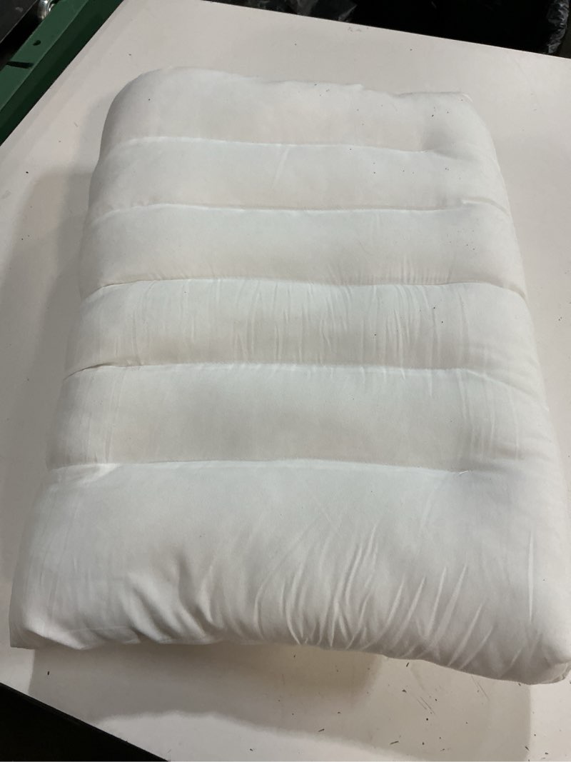 Condition photo showing As Is for ultra flat thin pillows for sleeping standard size, 2-1/2" high slim bed pillow for back stomach sleepers down alternative filling hypoallergenic white 18x26 in 2.5"h std 1pc