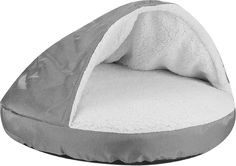 HappyCare Textiles Durable Oxford to Sherpa Pet Cave and Round Pet Bed, 25", with Removable top and Insert
