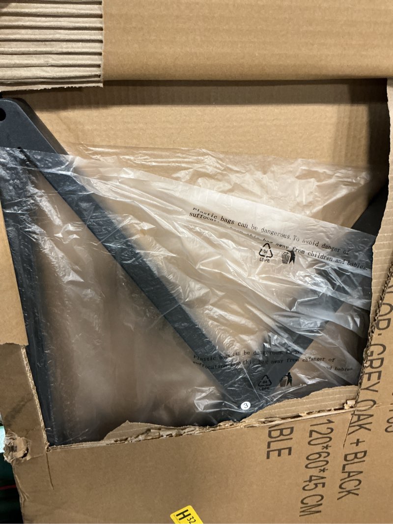 Condition photo showing As Is for HSH Coffee Table with Storage, Farmhouse Grey Living Room Center Table, Industrial Wood and Metal Rectangle Coffee Tables, Simple Rustic 2 Tie Cocktail Tea Table for Home Office Bedroom, 47 Inch 47 Inch Light Grey Oak