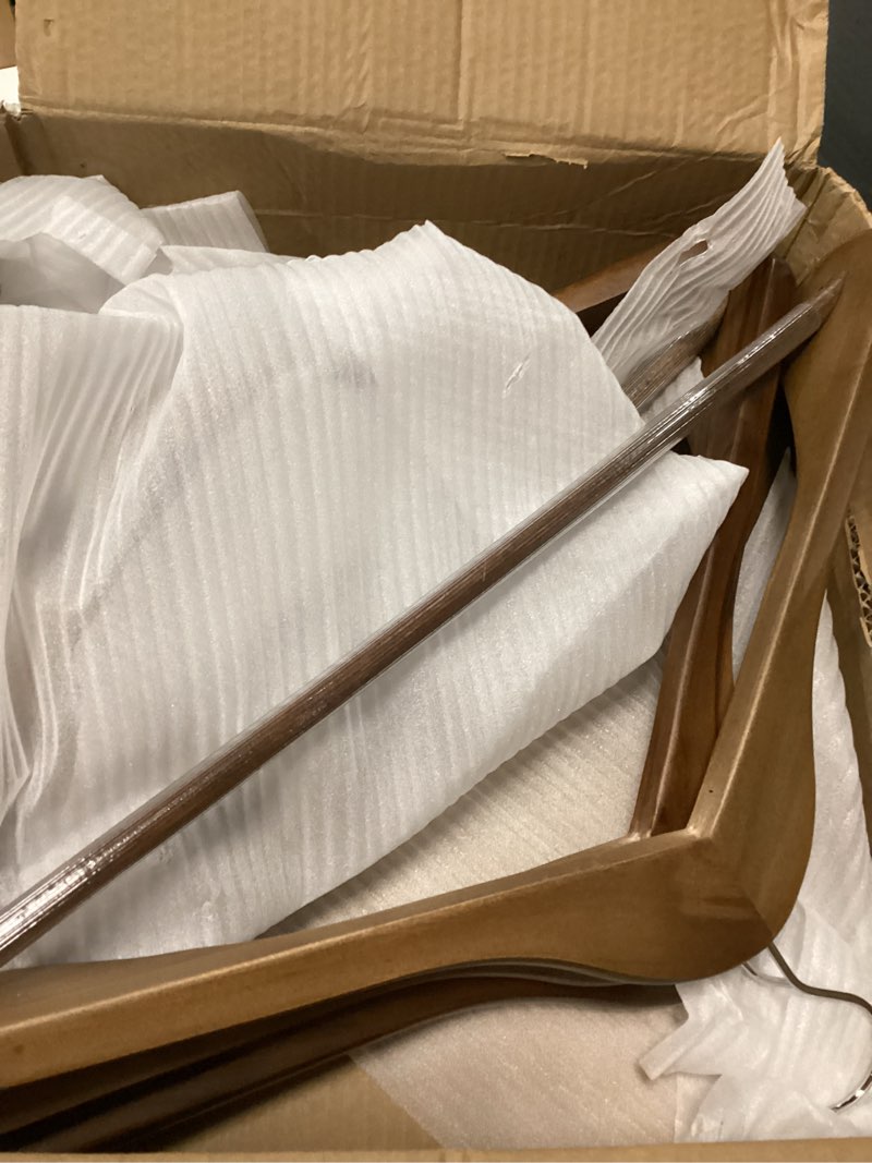 Condition photo showing Good Condition for suit hangers 5 pack,wide shoulder wooden hangers,solid wood coat hangers with heavy duty retotating hooks & non slip pants bar,smooth finish clothes hanger for sweater, pants, jacket(walnut) walnut 6