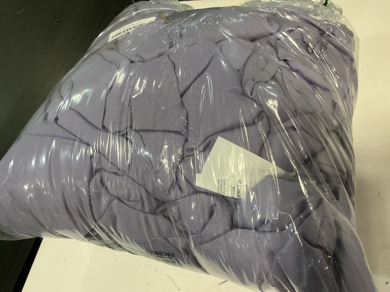 Condition photo showing As Is for downcool full size comforter sets, 7pcs full size bedding sets purple, all season down alternative bedding comforter sets with comforter, flat sheet, fitted sheet, 2 pillow shams & 2 pillowcases purple full
