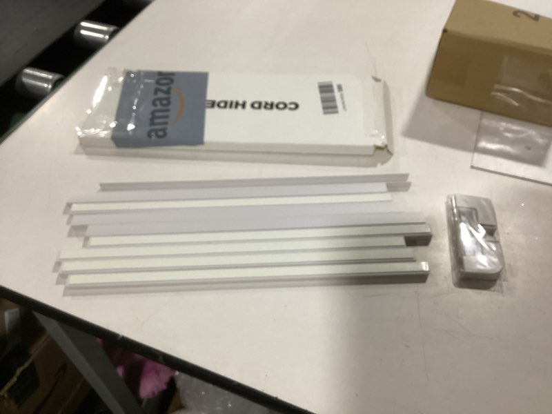 Condition photo showing As Is for yecaye cord hider, 113in one-cord cable concealer, cord covers for wires on wall, easy install cable management kit for 2 small wires, cables raceway home office, w0.59in h0.4in, white small white