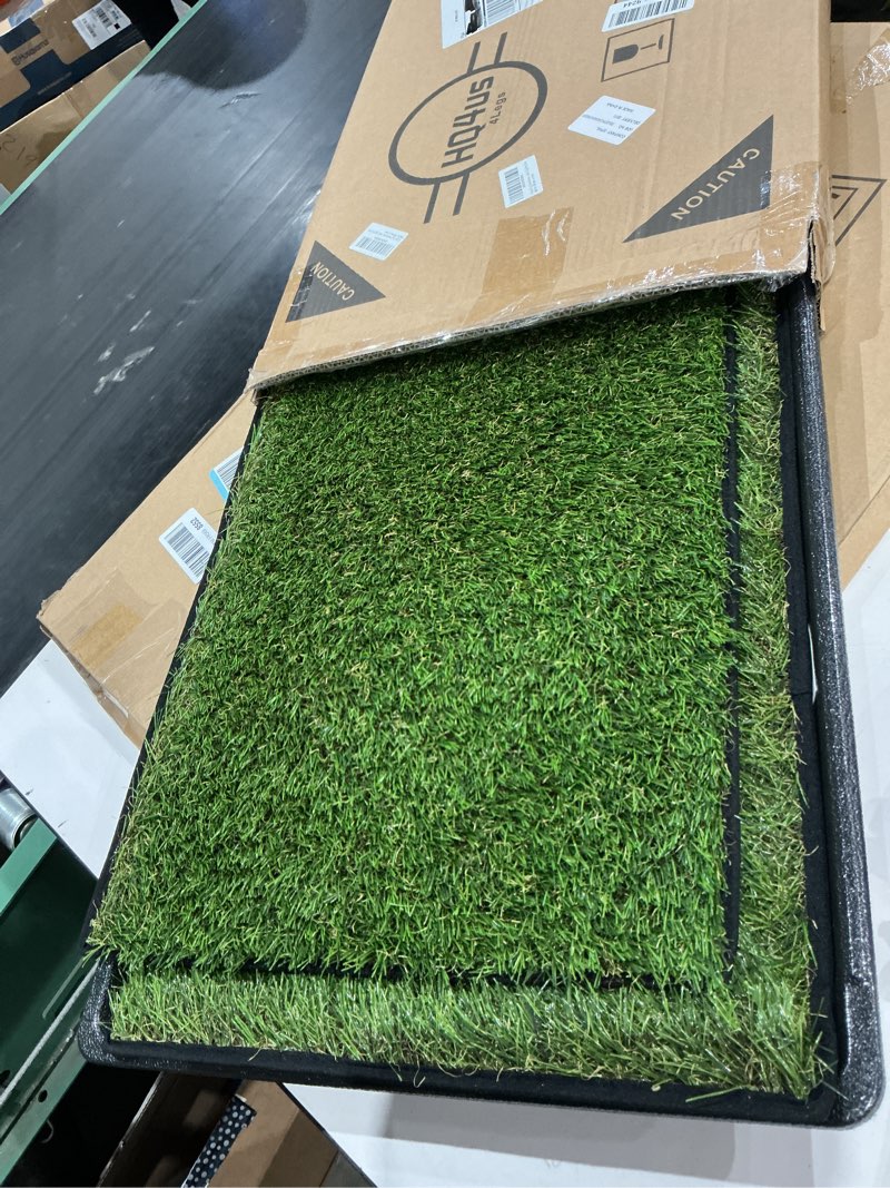 Condition photo showing Good Condition for hq4us dog grass pad with tray small 23" x 16" dog litter box toilet for puppy (no grate) with 2×artificial grass for dogs with hemmed edge, pee pads for dogs, realistic, less stink, potty for balcony