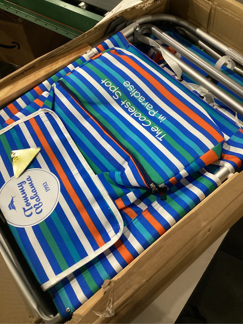 Condition photo showing Good Condition for tommy bahama 4-position extended seat height easy in-easy out folding backpack beach chair 2-pack logo stripe