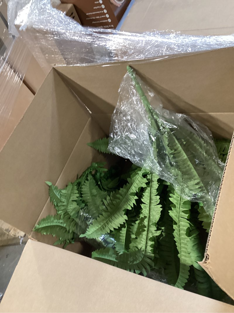 Condition photo showing Good Condition for cqure 45" fake ferns artificial plants large,set of 2 artificial boston ferns faux hanging fake plants for outdoors planter home garden decor,60 branches 45'' 60 leaves-2pcs