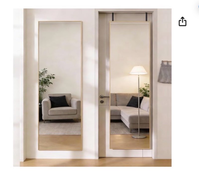 dumos full length mirror over the door, wall mounted full body mirror, door hanging metal aluminum alloy frame dressing mirror for bedroom, living room, entryway, gold