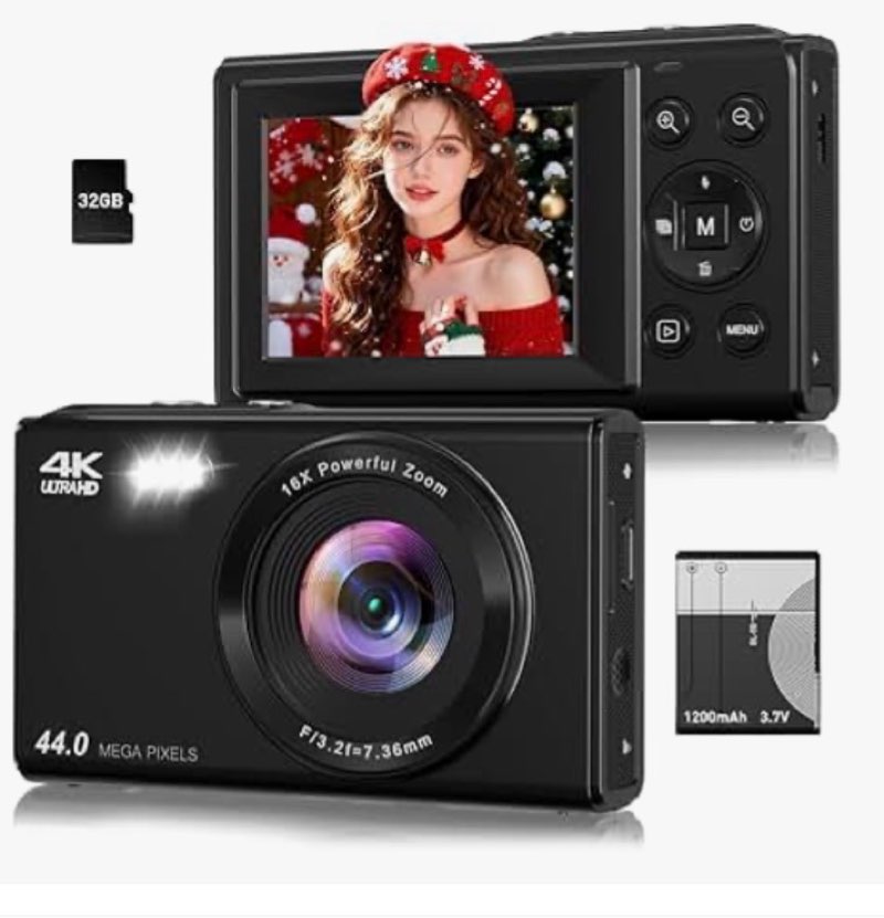 digital camera, fhd 4k 44mp digital camera, 16x digital zoom, digital point and shoot camera with 3-