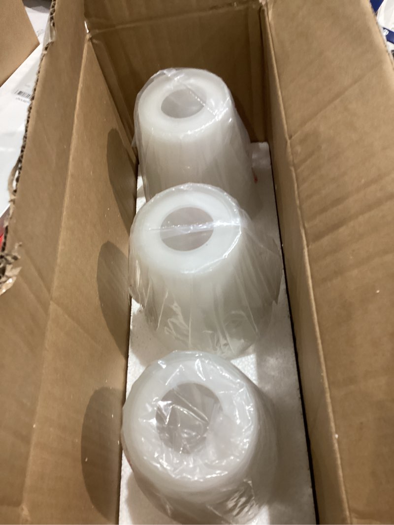 Condition photo showing New/Like New for Fixture Replacement Frosted Glass Shade, E26 Base with 1-5/8" Fitter, 3-pack Cone Replacement White Shades for Pendant Light, Wall Sconce, Vanity Light, Table Lamp Frosted White 3 Pack