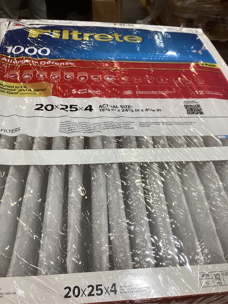 Condition photo showing As Is for filtrete nadp03-2pk-2 08189005996 mpr 1000 20 x 25 x 4 (4-3/8 actual depth) micro allergen defense deep pleat hvac air filter, uncompromised airflow, 2-pack, 20x25x4, no color, 2 count 20x25x4 mpr 1000