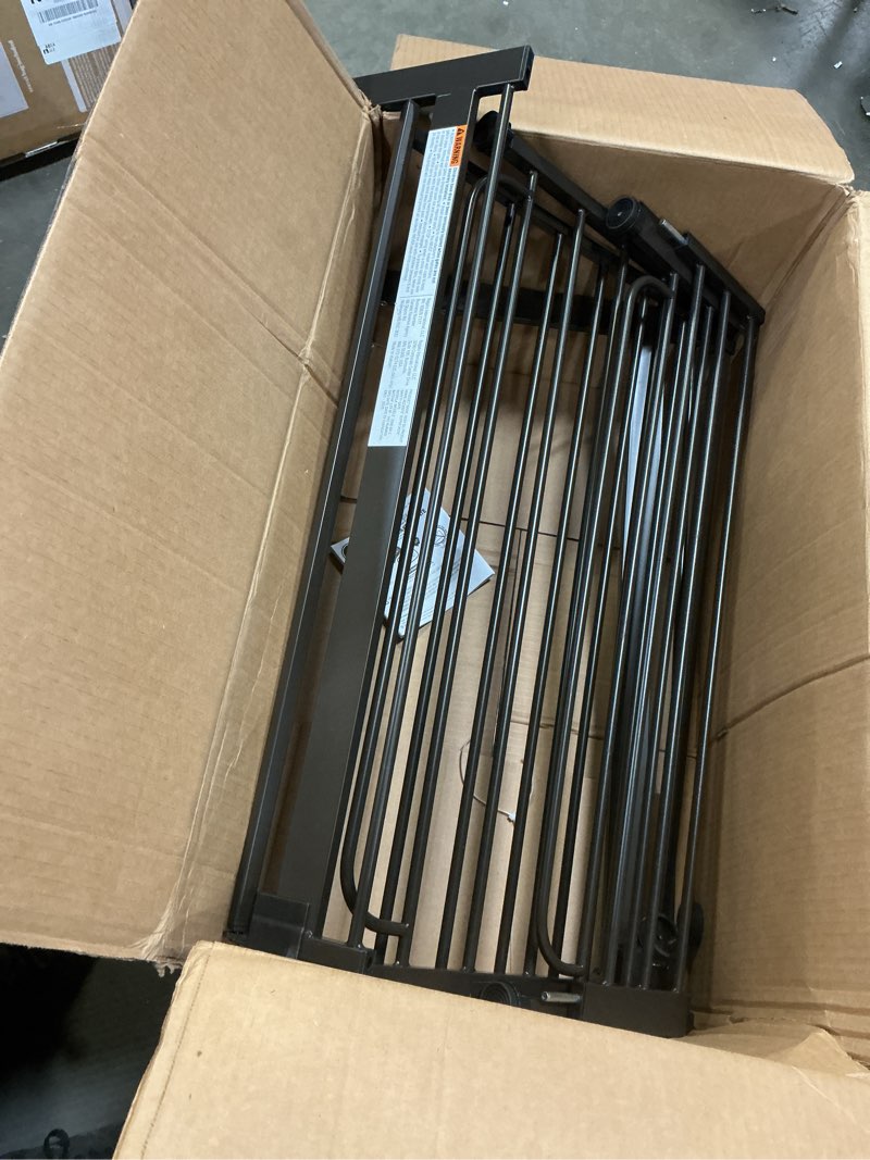Condition photo showing As Is for regalo safety 30.5-58" extra wide arch baby gate with door, pressure mount walk through gate for doorways & bottom of stairs, babies, toddlers & pets, tested & safe, american designed, american owned black - 30.5-58"w x 30"h