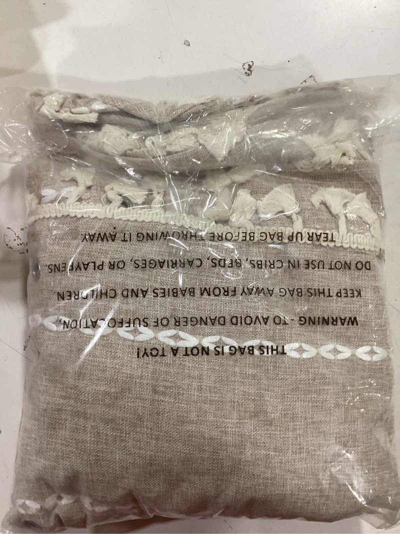 Condition photo showing Good Condition for Seenus Boho Farmhouse Linen Shower Curtain with Tassels, Tan Brown Heavyweight Soft Fabric Shower Cu