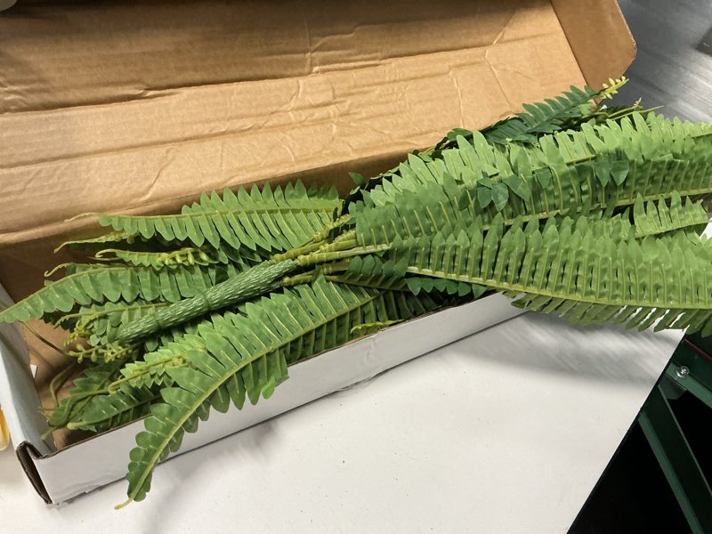 Condition photo showing Good Condition for 35” artificial boston fern bush plant, 2 faux ferns for outdoors large, fake ferns realistic artificial plants with 39 fronds for garden porch patio home office living room decor green green 35''