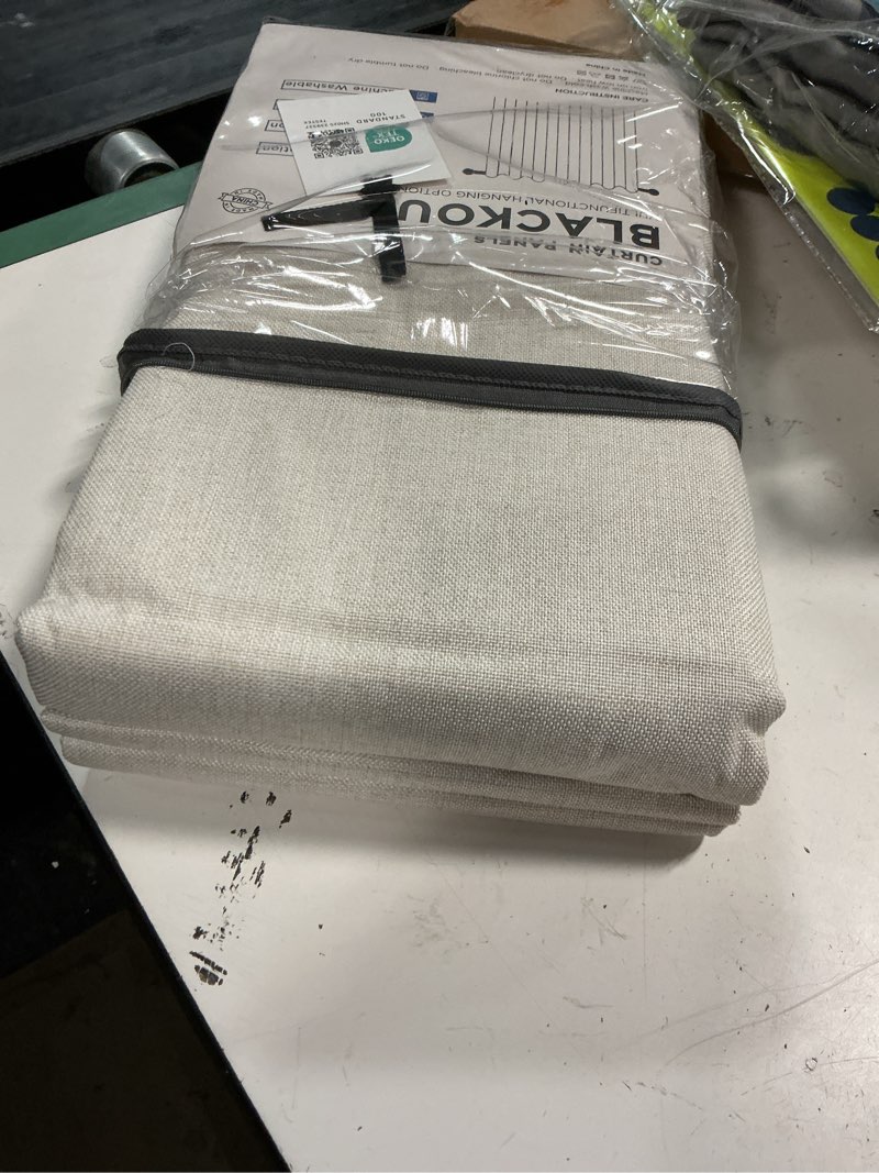 Condition photo showing Good Condition for linen total blackout curtains for bedroom living room 96 inch, cream | 100% blackout shield linen textured back tab/rod pocket drapes, thermal insulated blackout curtains 2 panels set, 50"w x 96"l