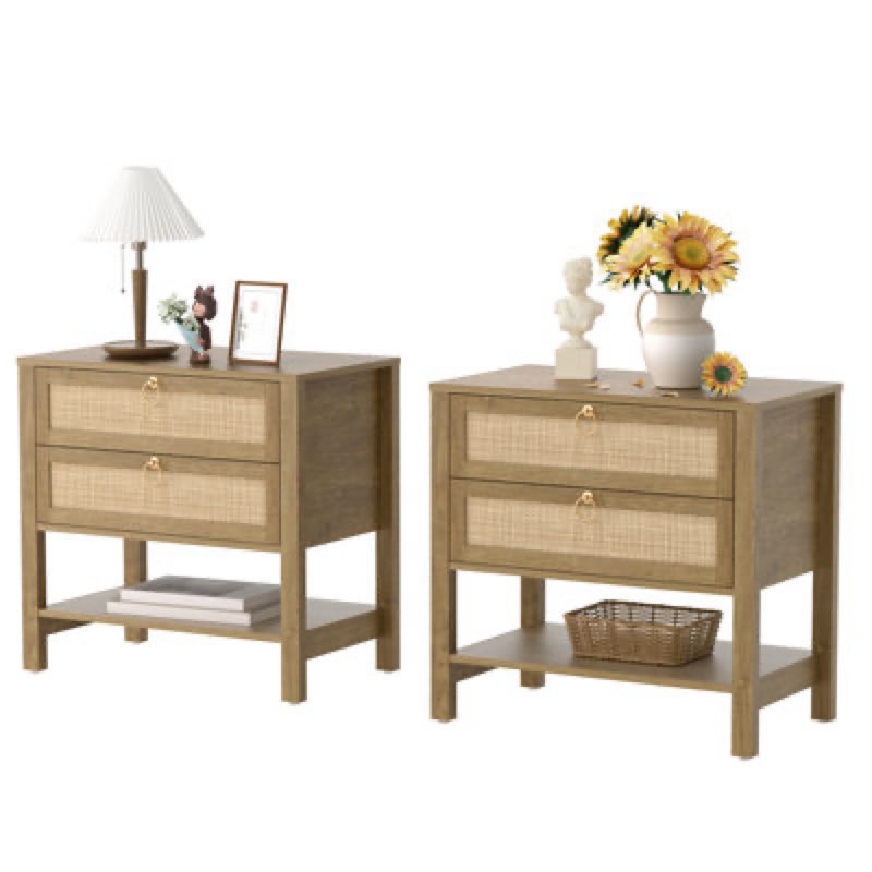 Breakwater Bay Pomodoro Rattan Nightstand With 2-Drawer