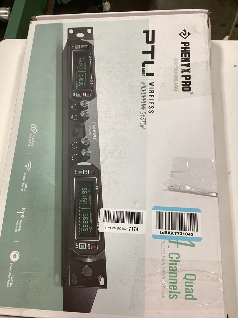 Condition photo showing New/Like New for phenyx pro wireless microphone system, 4-channel uhf wireless mic, fixed frequency metal cordless mic with 4 handheld dynamic microphones, 260ft range, mics for singing, church(ptu-5000-4h)
