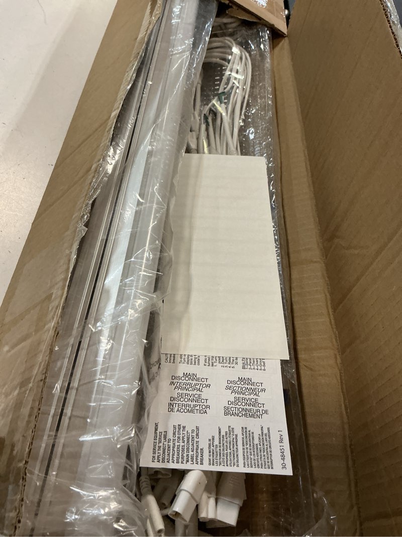 Condition photo showing As Is for barrina 12 pack t5 led shop light 4ft, 5000k daylight white, 2200lm, 20w, utility linkable lights, ceiling and under cabinet light, etl listed, built-in on/off switch for workshop garage warehouse 5000k 12 packs