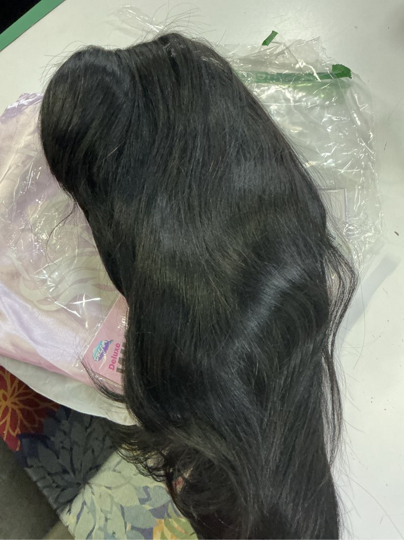 Condition photo showing Good Condition for silky straight layered cut face-framing human hair wig with bangs for black women 250% density 2x4 hd lace closure wear and go glueless bang wig human hair effortlessly chic for beginner 16 inch 16 inch 2x4 layered natural black