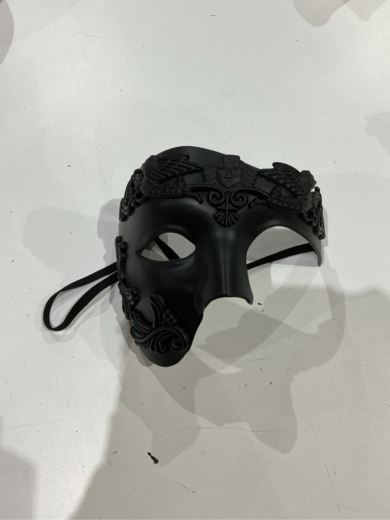 Condition photo showing Good Condition for qavctw masquerade mask for men roman greek half face mask venetian the opera masks for mascarade ball mardi gras party retro-black
