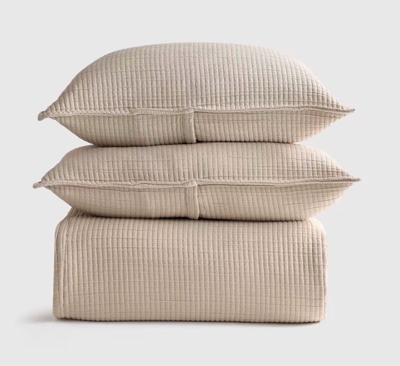 organic ribbed cotton coverlet set, king/cal king, toffee