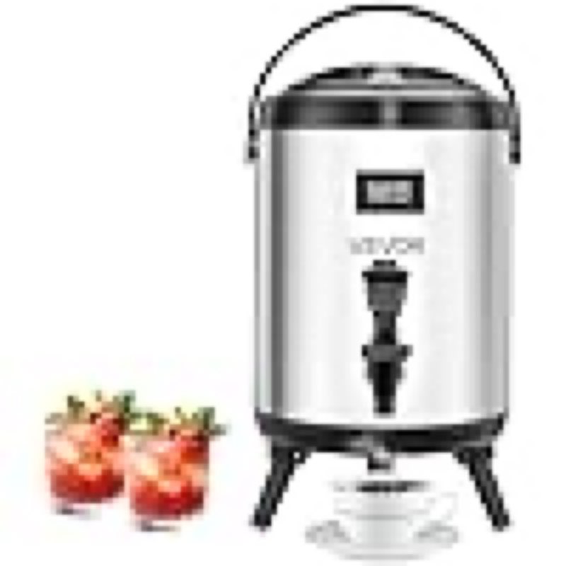 vevor insulated beverage dispenser, 1.5 gal/6l stainless steel thermal drink server with spigot & temp display, suitable for hot and cold drinks, for tea coffee water in cafes & restaurants, silver