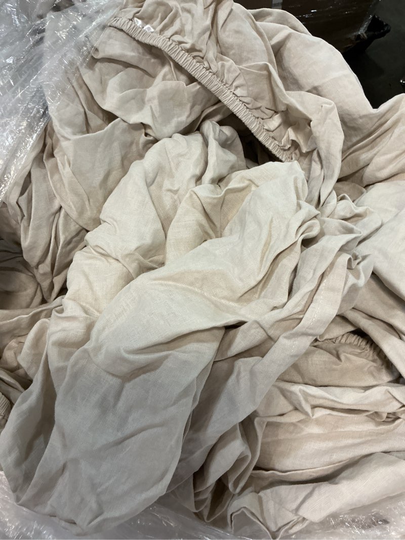Condition photo showing As Is for european linen deluxe bedding bundle, cal king, sand