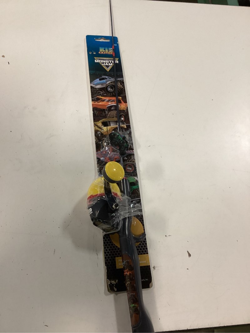 Condition photo showing As Is for kid casters monster jam youth fishing pole and reel combo kit with pre-spooled reel