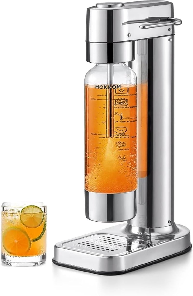 MOKKOM Sparkling Water Maker, Soda Streaming Machine with 1L PET Carbonating Bottle, Carbonates Any 
