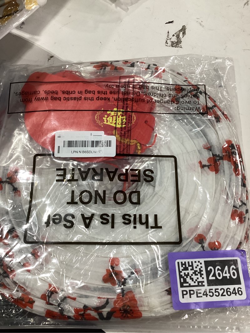 Condition photo showing Good Condition for Fumete 20 Pcs 12 Chinese Japanese Paper Lanterns and 8 Red Chinese New Year Lanterns Japanese Hibachi Party Decor Cherry Blossom Hanging Decorations for Spring Festival Home Restaurant(Red, White)