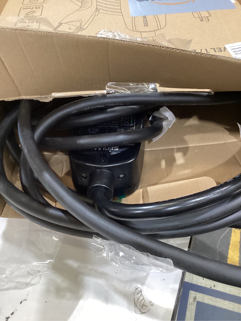Condition photo showing As Is for seguma level 1/2 ev charger, 16amp electric car charger 25ft cable with nema 6-20 plug and nema 5-15 adapter, home mobile ev charging station for j1772 bevs/phevs 110v-240v(black) black 16a ev charger