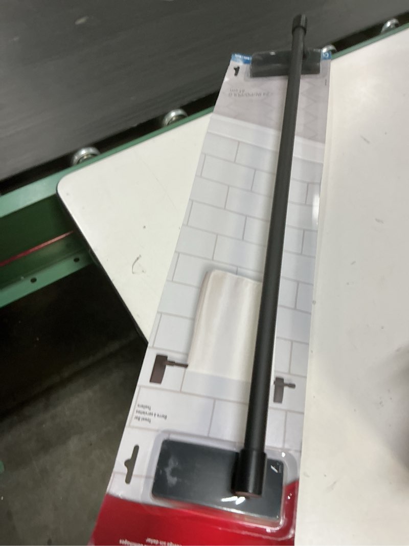 Condition photo showing Good Condition for command bath matte black towel bar with water resistant command strips, bathroom organizer, 24 in bar length holds up to 10 lbs