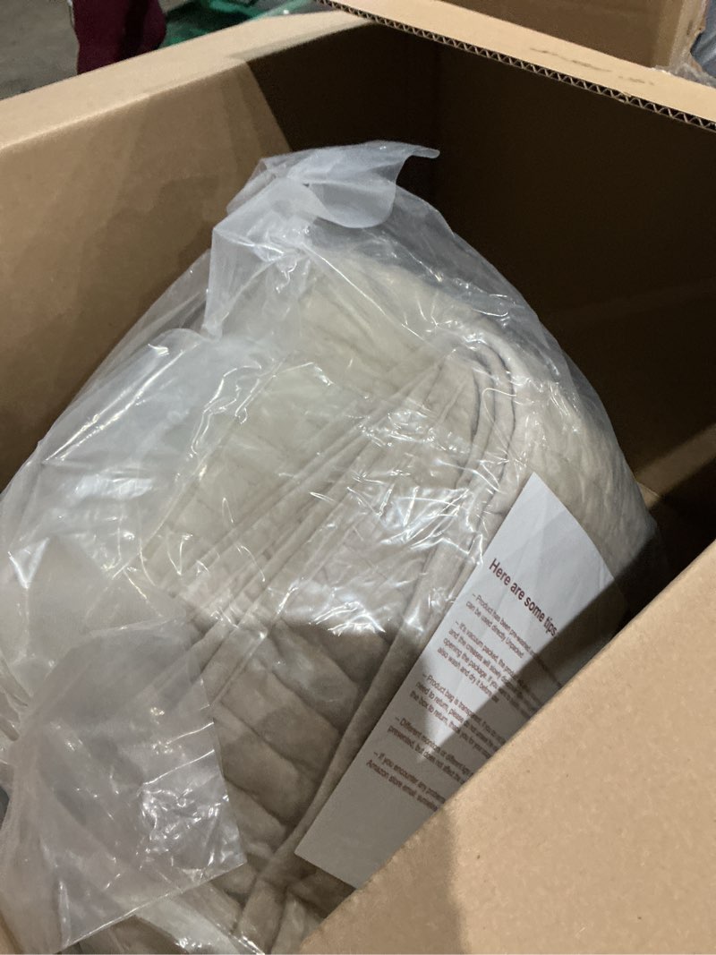 Condition photo showing As Is for luxury velvet quilt set oversized king size 120x128 striped pick stitch 3 piece bedspread with 2 20x36 pillow shams soft coverlet bedding set lightweight comforter for all season beige beige super king-120x128