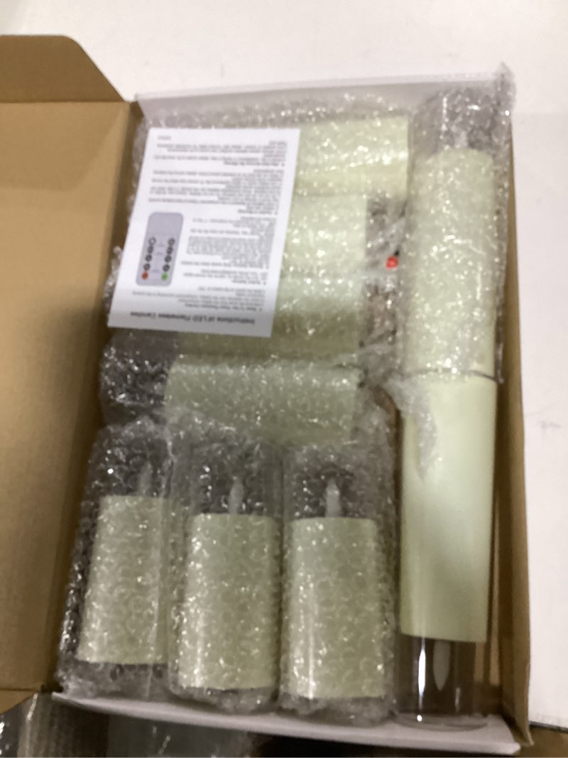 Condition photo showing As Is for homemory ivory acrylic flameless led candles, battery operated with remote control and timer, electric fake candles for wedding, home decor, set of 9