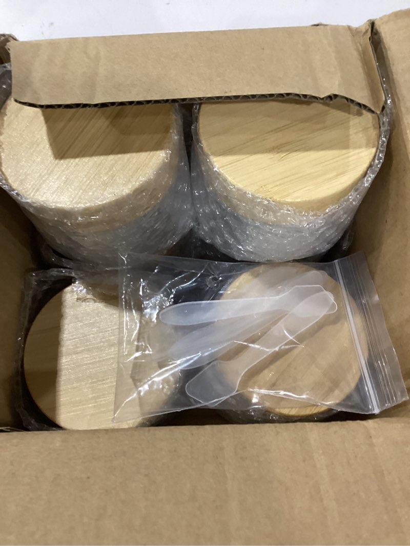 Condition photo showing New/Like New for glass bamboo jars with lid,empty round frosted glass jar holder with inner liner,small travel cosmetic jars for moisturizer,foundation,lotion,cream,body butter,candle making-6 pcs (100ml)