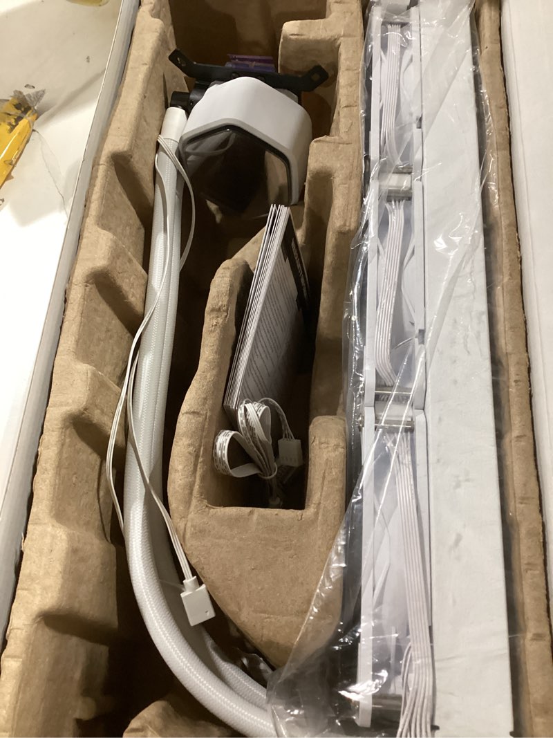 Condition photo showing Good Condition for cooler master 360 core ii liquid cpu aio cooler – 360mm radiator, 3x argb pwm fans, infinity mirror dual-chamber pump, low noise cooling & easy installation, amd am5/am4 & intel lga 1851/1700, white 360 core ii white