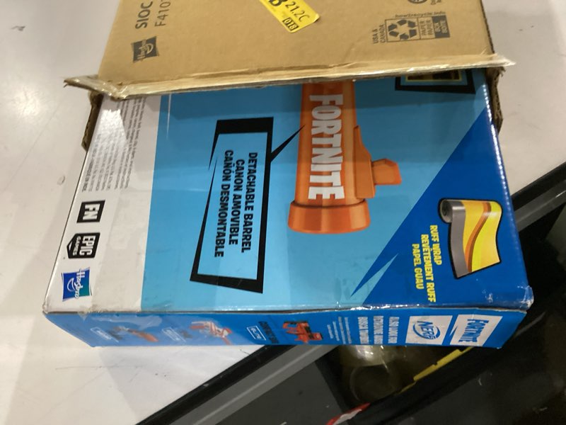 Condition photo showing New/Like New for nerf fortnite hr dart blaster, ruff wrap design, 6-dart elite clip, 6 nerf elite darts, rotating bolt action, detachable barrel