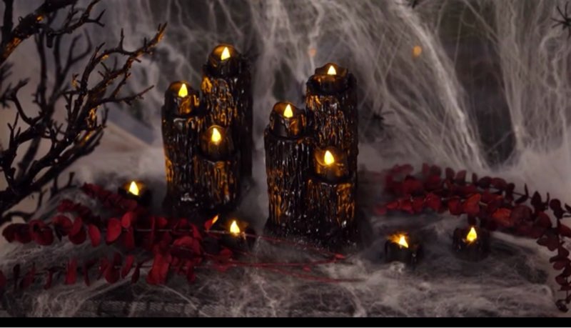 Seematn DIY Halloween Spooky Candle Decoration Set for Table 14 Pcs Black Dripping Wax Flameless Pil