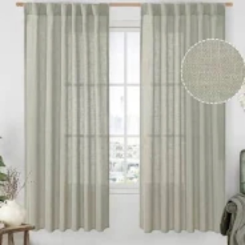 lamit sage grey linen curtains for living room 84 inch length 2 panels, light filtering semi sheer c