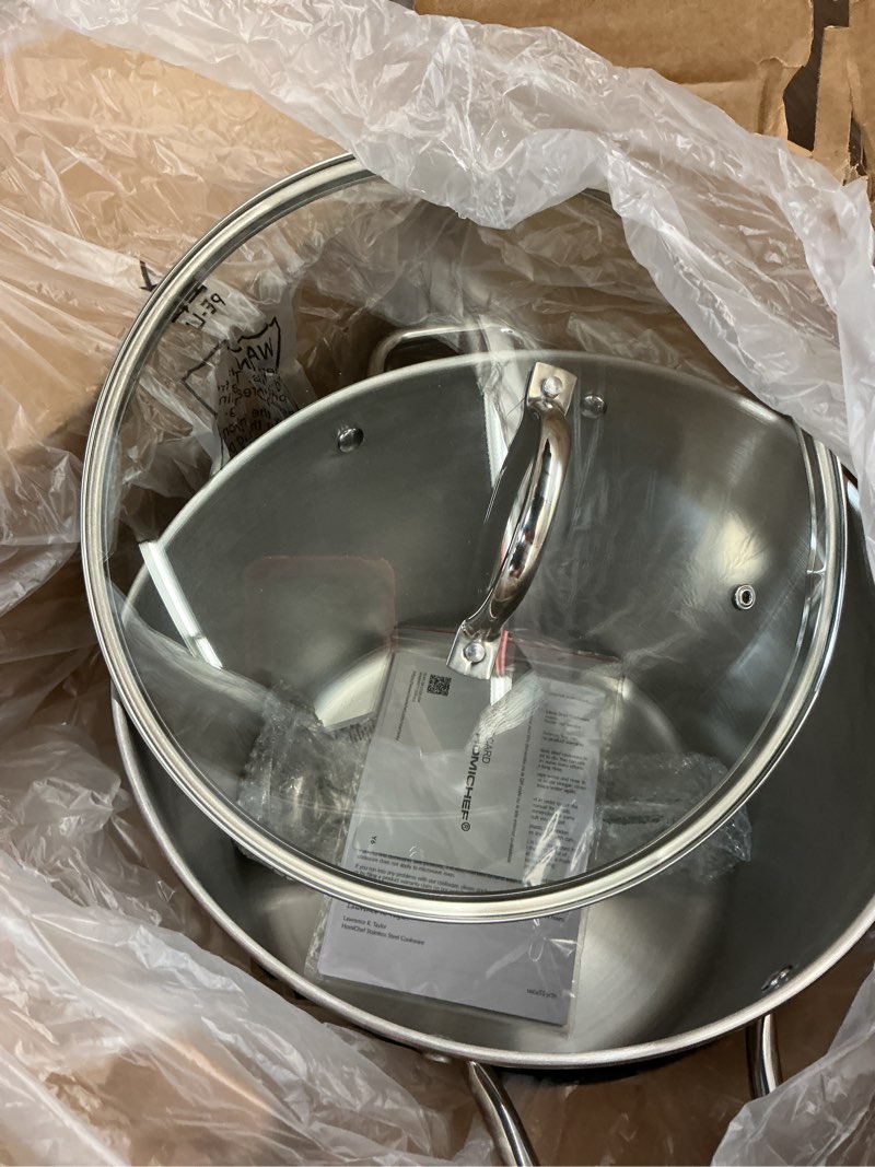 Condition photo showing As Is for homichef commercial grade large stock pot 20 quart with lid - nickel free stainless steel cookware - healthy polished stockpots - heavy duty induction soup pot 20 quarts mirror polished stainless steel