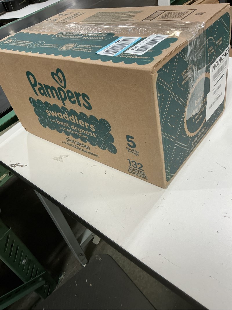 Condition photo showing New/Like New for pampers swaddlers diapers, size 5 (20-37 lbs), 132 count, absorbent, keeps baby dry and comfortable, skin safe disposable baby diaper (packaging may vary) size 5 132